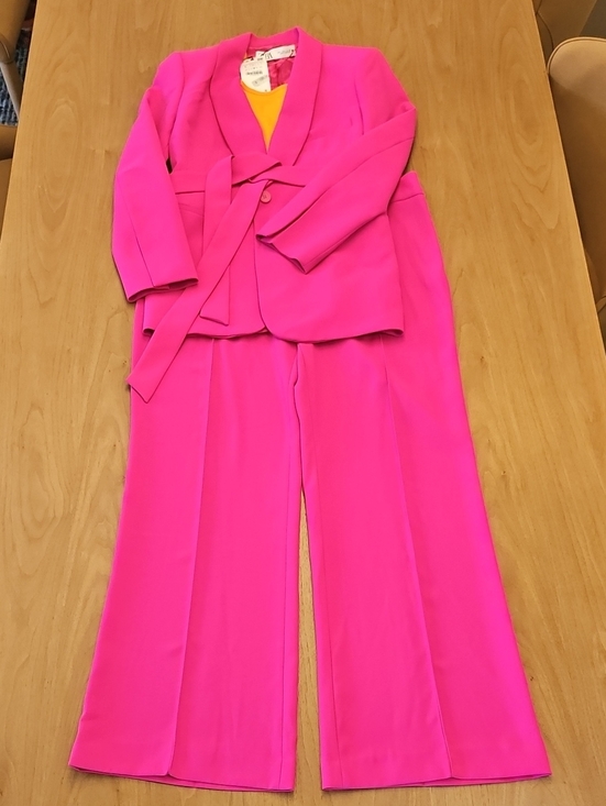Zara Pants - 🔥Zara Vibrant Pink Wide-Leg Pantsuit with Belted Blazer